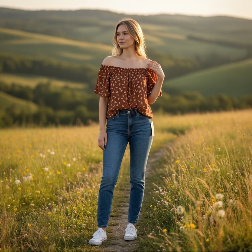 New Rose & Olive Terracotta Floral Blouse